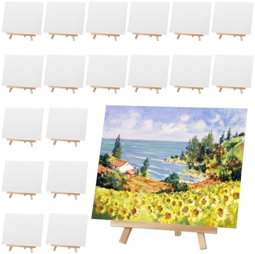 MotiMind 36 Pcs 8 x 10 Mini Canvas and 9" Easel Set Bulk for Paint Party by MotiMind