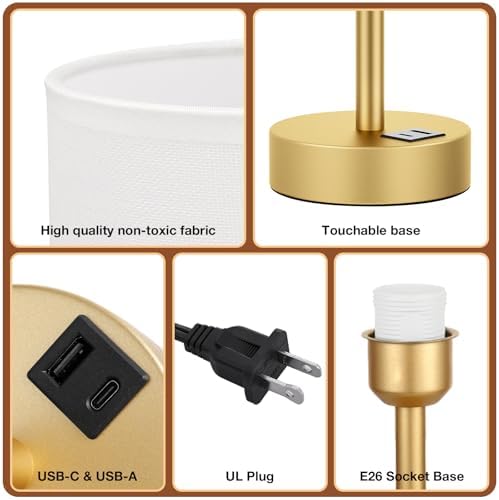 Dicoool Bedside Table Lamp for Bedroom - 3-Way Dimmable Touch Lamp, USB A+C - Image 6