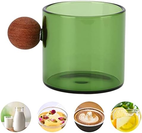 Glass Coffee Cup with Wood Handle, 120ml Clear Ball Handle Heat Resistant Clear Tea Cups Coffee Pot Mug Flat Bottom Mug Insulated Mug for Office Bar Party (Green) - Image 5