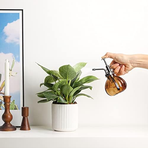 T4U Glass Plant Mister 200ML, Vintage Spray Bottle with Top Pump Fine Mist Flower Garden Sprayer Small Decorative Spritzer Watering Can Gift for Indoor Outdoor Succulent House Plant (Brown) - Image 4