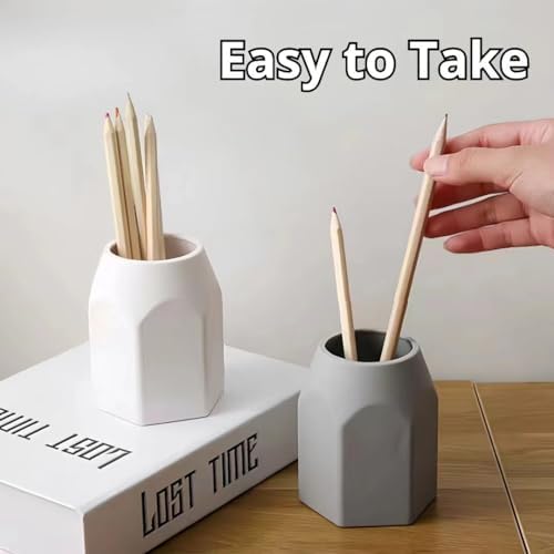 Aesthetic Pen Holder for Desk Cute Office Supplies Cubicle Decor Workspace Accessories Boho Makeup Organizer for Women Girls Pencil Cup Aesthetic Rotating Caddy for Home Office (Vertical Grey) - Image 5