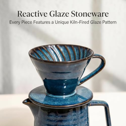 Topadorn Ceramic Pour Over Coffee Maker Set with Stoneware Mug, Rustic Blue - Image 2