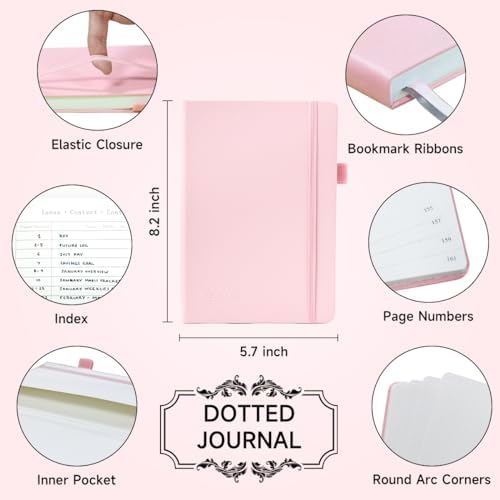 feela Dotted Journal Kit, Dot Grid Journal Hardcover Planner Notebook Set For Beginners Women Girls Note Taking with Journaling Supplies Stencils Stickers Pens Accessories, A5, 224 Pages, Pink - Image 2