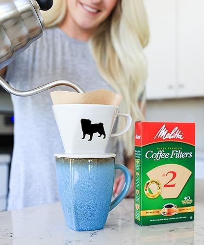 Simply Charmed Pug Coffee Pour Over Single Cup Ceramic Brewer Coffee Maker with Melitta Filters - Image 3
