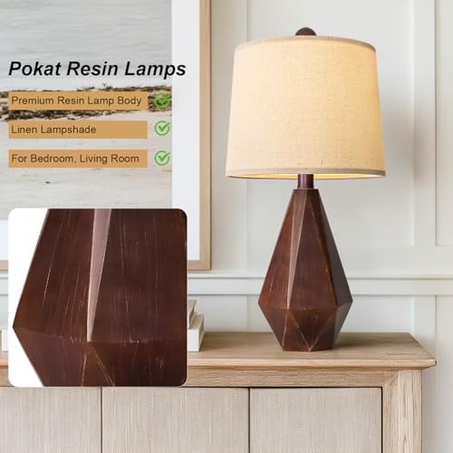 PoKat 20.25" Farmhouse Table Lamps Set of 2 for Night Stands, Vintage Bedside Lamps for Bedroom Living Room, Modern Bedroom Lamps for End Table, Suitable for Small Place, Antique Brown - Image 3