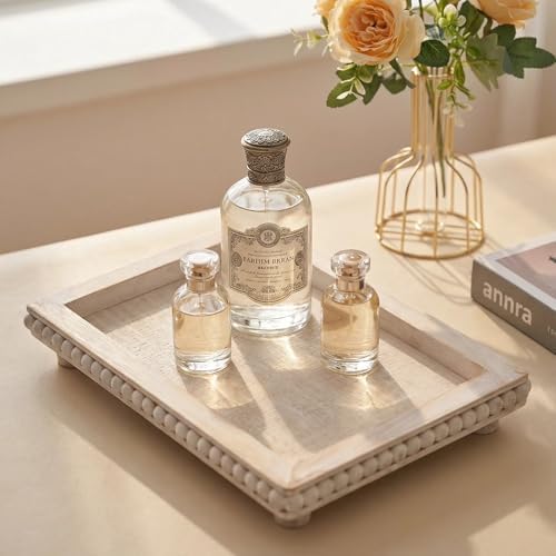 Decorative Coffee Table Tray, 13.5 x 9.7 Inch White Washed Wooden Beaded Tray with Removable Legs, Rustic Farmhouse Rectangular Tray for Coffee Table, Kitchen Counter and Vanity Decor - Image 6