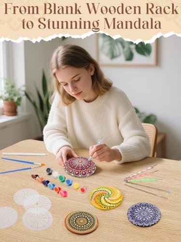 Beeplove Relaxing Crafts for Adults - Gifts for Women Mom Daughter Sister Friend Co-Worker, Beginner Friendly Mandala Rock Painting Kit with Stencils Dotting Tools - Image 2