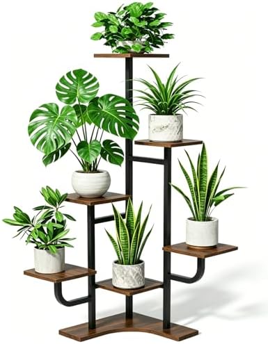 Homsorout Corner Plant Stand Indoor - 6 Tiered Indoor Plant Stand Square Metal Plant Shelf, Plant Organizer for Living Room, Graden, Balcony, Home Decor, Brown by Homsorout