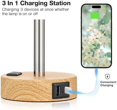 Fenmzee Floral Bedside Lamp for Bedroom, Dimmable Touch, USB A+C, AC Outlet - Image 3