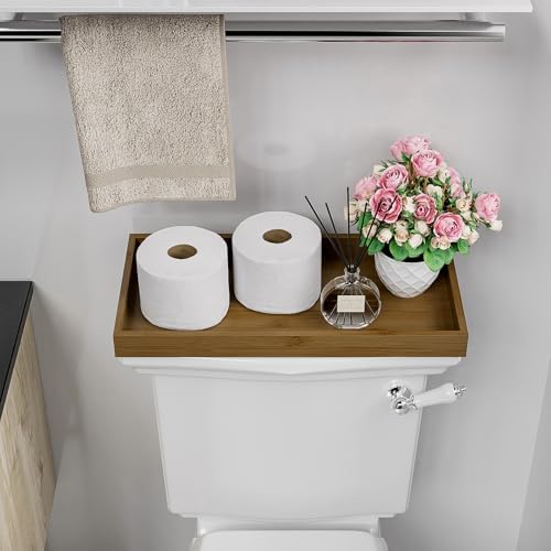 ZHWS Bathroom Vanity Tray for Countertop Perfume Makeup Jewelry Candle Decor, Kitchen Tray for Soap Dispenser Spice Salt, Large Tray for Toilet Tank Paper, Serving Nightstand Brown 13”x6.5” - Image 5