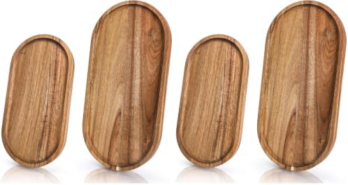 Elsjoy Set of 2 Acacia Wood Serving Trays, Long Wooden Serving Platter Oval Charcuterie Board Set for Home Decor, Fruit, Cheese, " "  " ." (Pack of 2) by Elsjoy