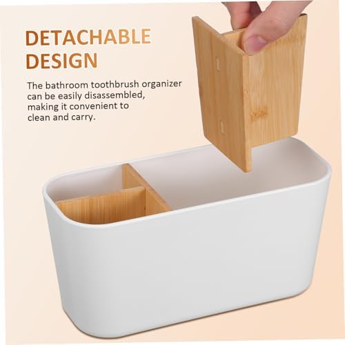 UKCOCO White Bamboo Desk Organizer with Multicompartment Design for Office - Image 3