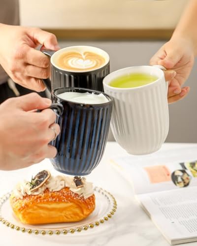 HASENSE 16 oz Ceramic Coffee Mugs Set of 4, Ribbed Navy Blue Coffee & Tea Cups, Dishwasher & Microwave Safe, Ideal for Housewarming & Wedding Gifts - Image 3