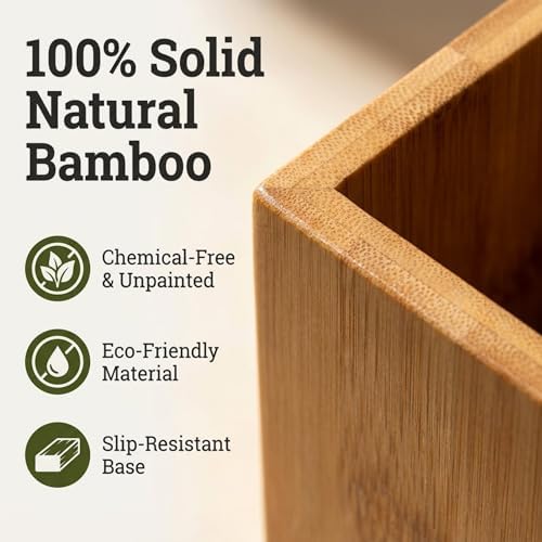 Eco-Friendly Bamboo Pen Holder | Minimalist Wooden Pencil Cup | Natural Desk Organizer Box for Office, School, or Vanity | Sustainable Square Storage Container | Unpainted Finish - Image 4