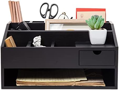 Wood Desk Drawer Organizers with File Organizer Pen holder Office Decor combo for Desk Organization Home can arrange office supplies such as calculators scissors pens note papers, etc. (black) by VERGOODR