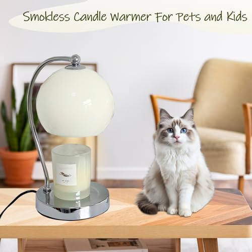 Modern Wide Base Candle Warmer Lamp, Timer/Dimmer (White) - Image 6