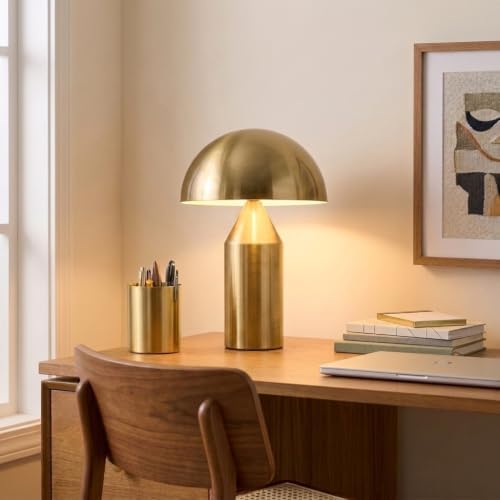 Brightech Venus Mushroom Table Lamp - Modern Lamp for Living Room, Bedroom Side/End Table - Dimmable, Unique Side Table LED Lamp Shade for Office, Reading - Brass/Gold, 14" Tall - Image 2