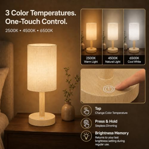 Small Rechargeable Cordless Table Lamp, Nightstand to Desk, Light Oak - Image 4