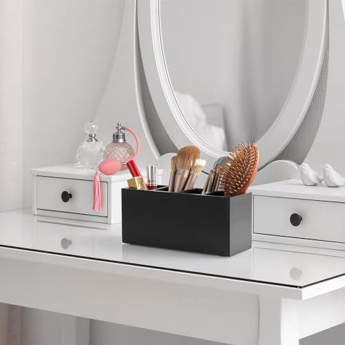Bivvclaz Pencil Pen Holder for Desk, Wooden Office Desk Organizers and Accessories with 4 Slots for Countertop, Makeup Brush Holder Organizer for Bathroom Vanity, Silverware Caddy for Party, Black - Image 3