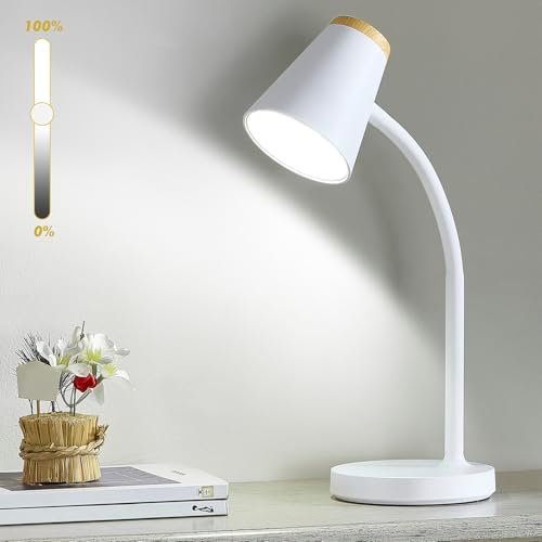 EJIAXIN Desk Lamp for College Dorm Room - Small LED Desk Lamp Touch Dimmable Reading Light for Home Office - Adjustable Flexible Gooseneck Table Lamp for Bedside Bedroom Nightstand White by WelcometoEJIAXIN