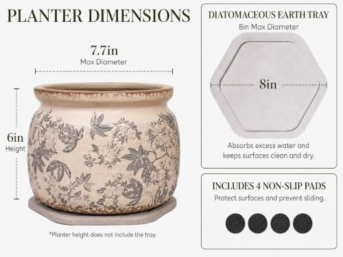 Farmhouse Ceramic Plant Pots with Decorative Saucer, Gifts for Plant Lovers - Image 3