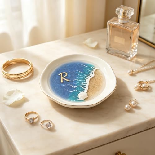 Small Ocean Gift for Women, Resin Beach Ring Dish Jewelry Tray, Bridesmaid Proposal Birthday Coworker Gift, Decorative Ceramic Trinket Holder for Her (R) - Image 7