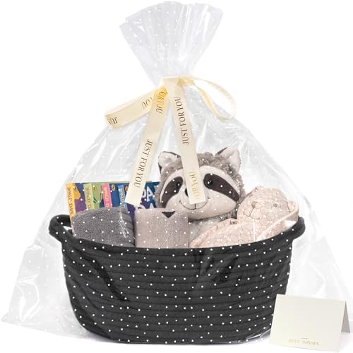 CHICVITA Small Woven Boo Basket Empty with Bags & Ribbon for Gift, Black by CHICVITA