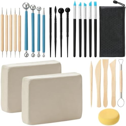 Air Dry Clay Kit 2.2 LBs Modeling Clay with 25pcs Pottery Sculpting Tools by Unknown