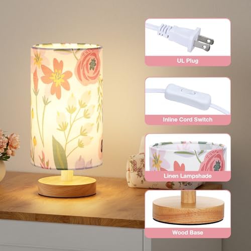 Fenmzee Small Table Lamps (Floral White Shade, 9" Inline Control) - Image 2