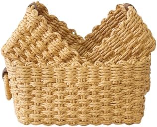 QINGTUHONE Woven Paper Rope Wicker Basket for Organizing(Set of 3,Desert) by QingtuHome