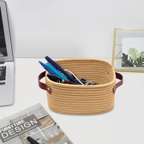 ABenkle Small Storage Basket, Mini Baskets with Handle, Cute Cotton Woven Baskets for Shelves, Boho Decorative Toy Storage Bin for Nursery, Spa, Empty Gift Basket - XS, Brown - Image 5