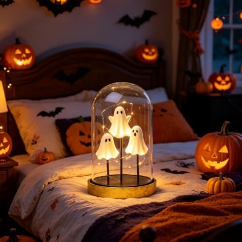 Halloween Lamp, Cute Ghost Night Light, Glass Cloche Stand Lamp by Unknown