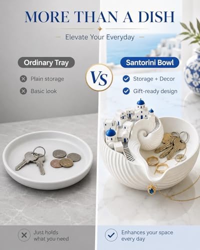 Santorini Catchall Bowl - 3D Printed Shell Tray, Greek Island Organizer for Keys, Coins and Jewelry, Decorative Trinket Dish for Entryway Table, Dresser or Nightstand, Coastal Decor - Image 5