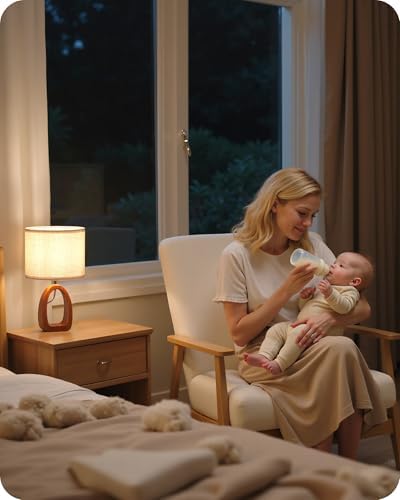 Wood Table Lamps Set of 2, 14.2" Small Bedside Lamp with Beige Linen Lampshade & Dark Pearwood Base, Modern Nightsantd Lamps, Cute Desk Lamp for Small Space, Bedroom, E26 Base, LE07TLP205 - Image 3