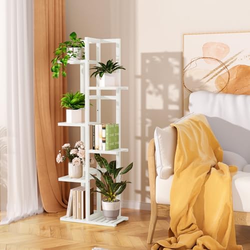 ROMGUAR CRAFT 6 Tier Bamboo Plant Stand Indoor, Tall Flower Holder, White - Image 4