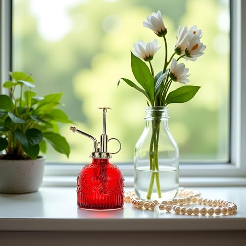 Glass Plant Mister Spray Bottle, 230ML Vintage Plant Spritzer, Succulent Watering Bottle Glass with Top Pump, Small Plants Sprayer Watering Can for Indoor Outdoor House(Red) - Image 5