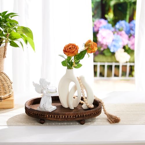 HouseJoy Decorative Tray for Coffee Table, 16×11.8in Wood Beaded Decor Tray - Image 4