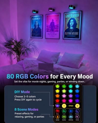 RGB Wall Sconces, Rechargeable Magnetic Lights with Remote, 2 Pack - Image 3