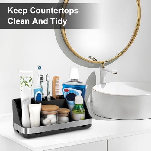 GFWARE Black Toothbrush Holder - 7 Slots Bathroom Organizer Countertop with Drainage Matte Black Electric Toothbrush and Toothpaste Holder for Bathroom Accessories Sink Storage - Image 6