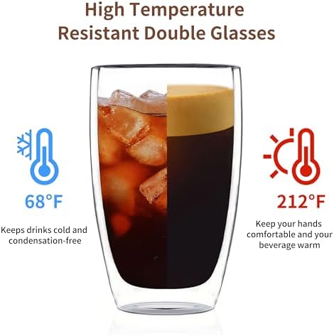 MESNEY 17oz Double Walled Glass Coffee Mugs, Glass Coffee Mugs Set of 2, Insulated Clear Cappuccino Latte Mugs for Home, Cafe & Restaurant, Durable Stackable Drinking Glasses - Image 3