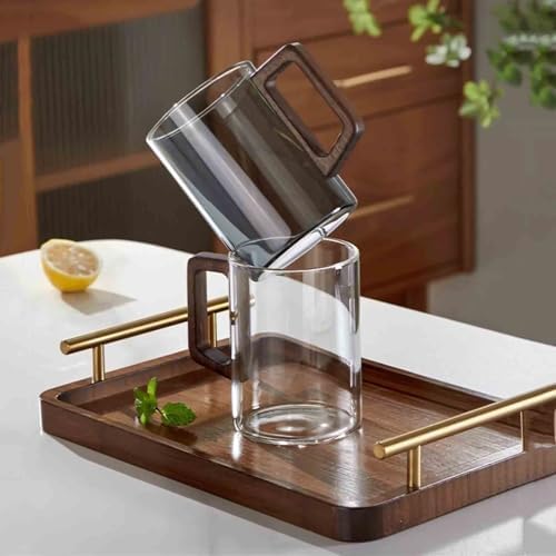 Glass Cup Classic Glass Mugs with Wooden Handle, Clear Borosilicate Drinking Glasses for Tea, Coffee, Milk and Juice Parties(Gris,Small) - Image 6
