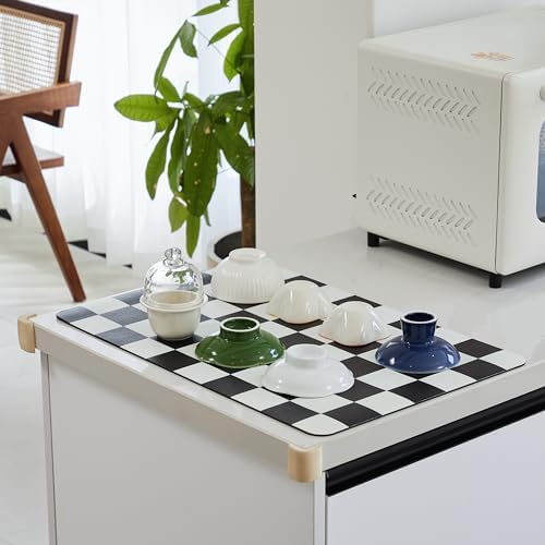 Ohocut Checkered Dish Drying Mat for Kitchen Counter, Coffee Bar Station Accessories, Retro Cute Aesthetic Modern Absorbent Drainer Mat Kitchen Drying Mat Easy Clean, Black 12" x 19" - Image 3