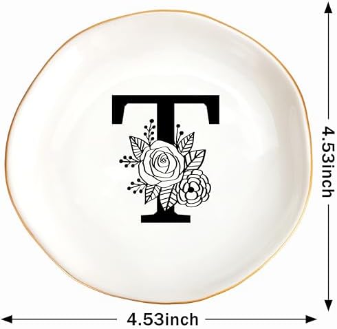 JoycuFF Initial T Ceramic Jewelry Tray, Bridesmaid Bride Gifts, Mothers Day Christmas Anniversary Engagement Birthday Gifts for Women Couples, Trinket Dish for Rings Earrings Necklaces Bracelets Keys - Image 6