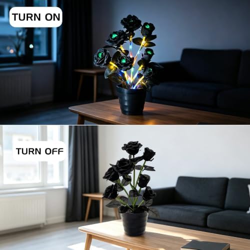Gothic Black Rose LED Flower Lamp Artificial Rose Night Light Bedroom Decor - Image 7
