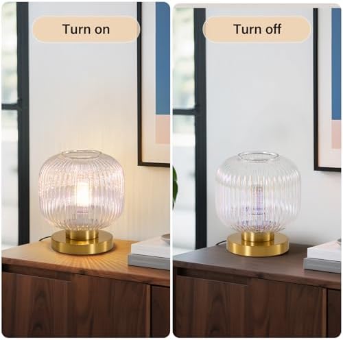Colorful Glass Table Lamp,Vintage Gold Base Ribbed Bedside Lamp - Image 3
