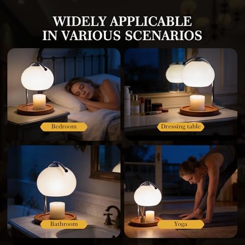 Topyond Aroma Wax Melting Lamp Retro Wood Storage Tray Glass Candle Warmer Desk Lamp Bedroom Bedside Ambient Table Lamp Home Decor - Image 6