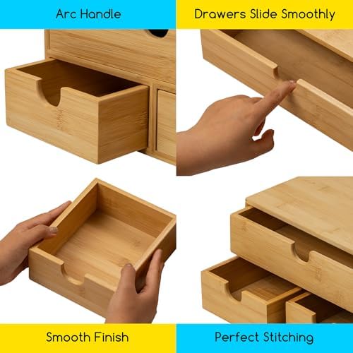 MEEDEN Bamboo Desk Organizer with Drawers: Desktop Storage Container - Image 4