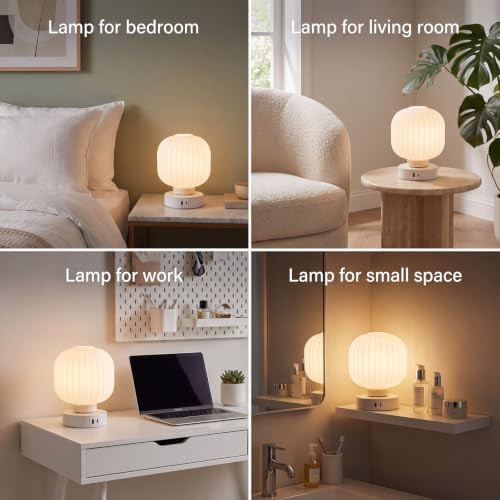 Elenhome Touch Bedside Table Lamp - Small Table Lamps,3 Way Dimmable with USB C+A Charging Ports - Bedroom Nightstand & Living Room Essential, 6W Bulb Included - Image 3