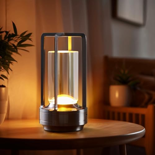 Small Table Lamp, Rechargeable Cordless Battery Operated LED Lamp, 3-Color Temperatures Dimmable Nightstand Lamp for Living Room, Bedroom, Outdoor Battery Powered Portable Touch Lamp (Grey) by BUTASTURLIGHTING