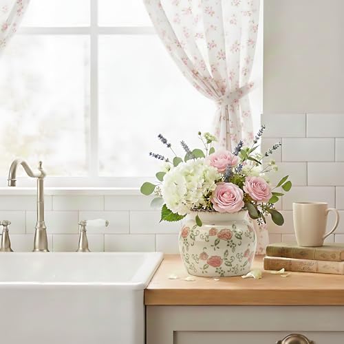 SIDUCAL Ceramic Red Rose Floral Vase with Wide Mouth Lace, 4.84 Inch Cracked Chinoiserie Rustic Farmhouse Vases, Pastoral Retro Vase for Home Decor, Table, Living Room, Bathroom, Shelf, Wedding - Image 7